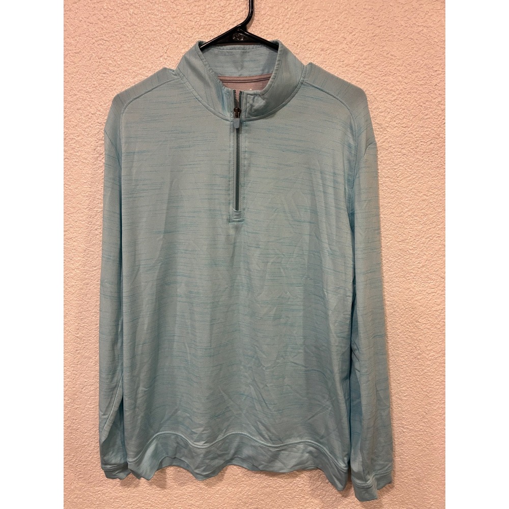 Johnnie-O Mens Large Light Blue Heathered Quarter Zip Performance Pullover L